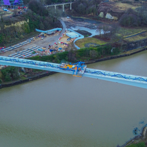 Aerial view of footbridge over River Wear