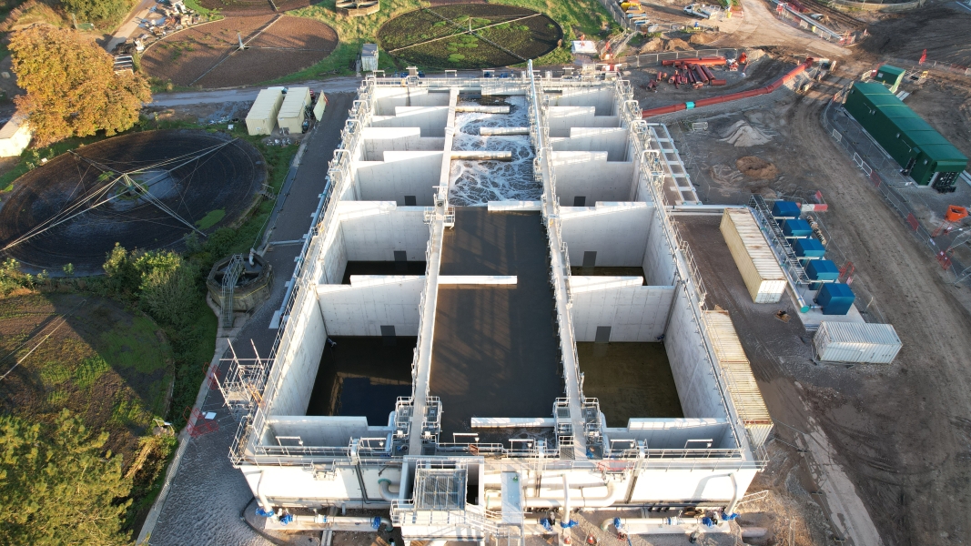 Wastewater treatment tanks being constructed on a wastewater treatment works