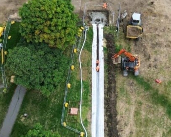 Construction work in a field